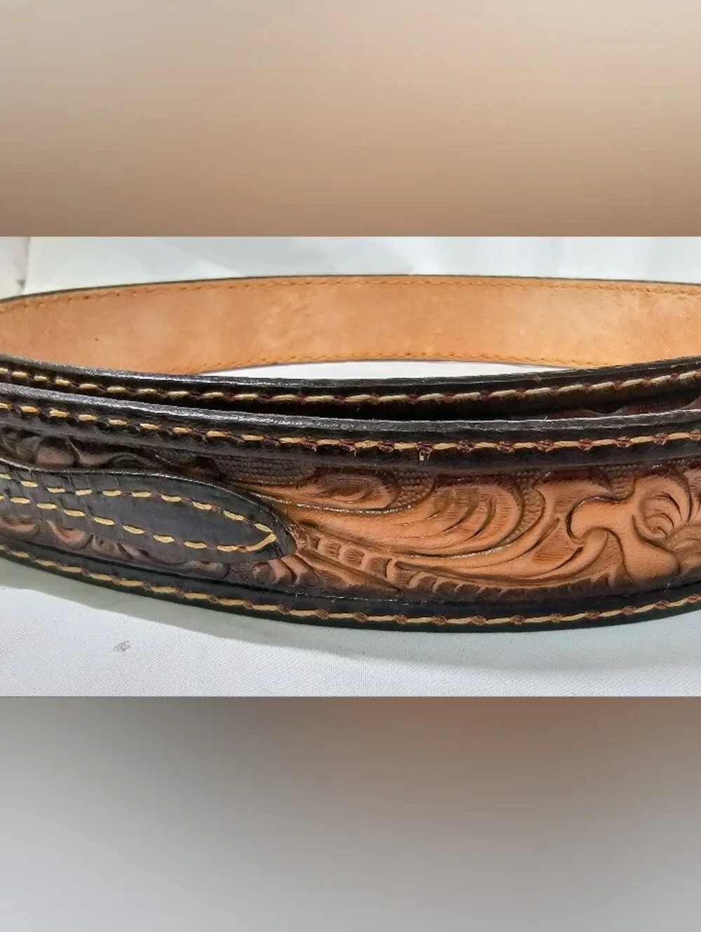 Mens Brown Tony Lama Tooled Leather Belt Texas Made Western Cowboy Sz 38